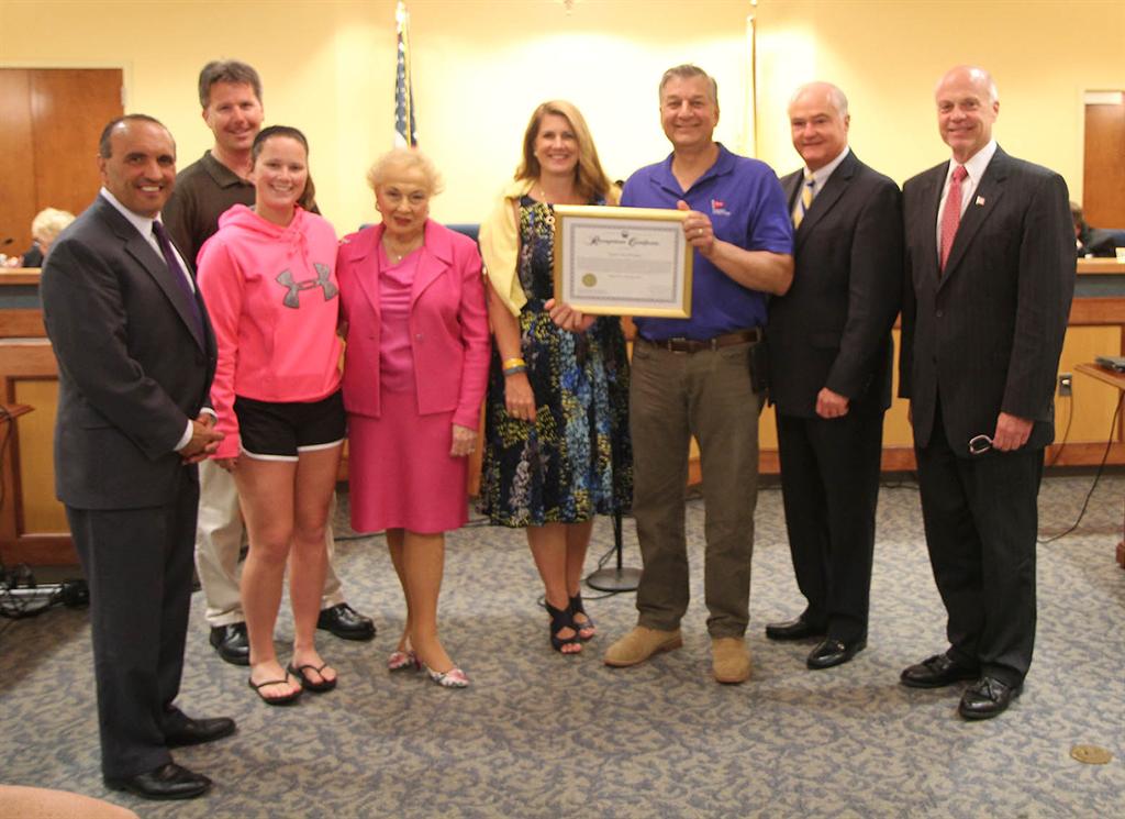 The Monmouth County Board of Chosen Freeholders presented Keyport First Aid with a certificate of recognition at their regular public meeting on May 28 in Keyport, NJ. Pictured left to right: Freeholder Thomas A. Arnone,  Keyport Councilman Joe Sheridan, Taylor Sheridan, Freeholder Lillian G. Burry, Freeholder Deputy Director Serena DiMaso, Tom Gallo, Freeholder John P. Curley and Freeholder Director Gary J. Rich, Sr.